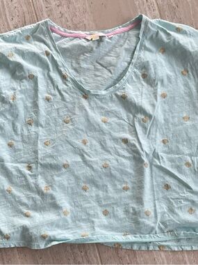 Boden Aqua and Pink Trim Short-Sleeve Tee